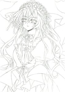 Rating: Safe Score: 0 Tags: 1girl dress flower frills hairband image lineart lolita_hairband long_hair long_sleeves looking_at_viewer monochrome ribbon rose solo suigintou traditional_media very_long_hair wings User: admin