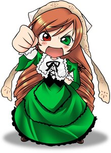 Rating: Safe Score: 0 Tags: 1girl :d blush brown_hair chibi dress drill_hair frills full_body green_dress green_eyes hat head_scarf heterochromia image long_hair long_sleeves looking_at_viewer open_mouth red_eyes ribbon simple_background smile solo standing suiseiseki very_long_hair white_background User: admin