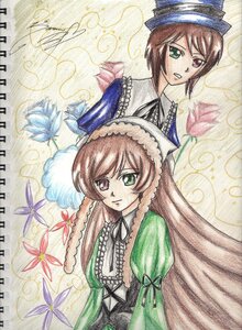 Rating: Safe Score: 0 Tags: 2girls brown_hair dress frills green_dress green_eyes hat head_scarf heterochromia image long_hair long_sleeves looking_at_viewer multiple_girls pair red_eyes ribbon short_hair siblings sisters souseiseki suiseiseki top_hat traditional_media twins very_long_hair watercolor_(medium) User: admin