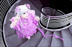 Rating: Safe Score: 0 Tags: 1girl barasuishou dress flower frills hair_flower hair_ornament nail_polish sitting solo white_hair User: admin