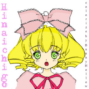 Rating: Safe Score: 0 Tags: 1girl :o blonde_hair blush bow character_name dress drill_hair eyebrows_visible_through_hair green_eyes hina_ichigo hinaichigo image looking_at_viewer open_mouth pink_bow ribbon short_hair simple_background solo text_focus upper_body white_background User: admin