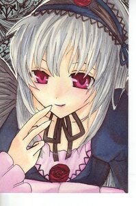 Rating: Safe Score: 0 Tags: 1girl black_ribbon black_wings detached_collar dress flower frills hairband image lolita_hairband long_hair long_sleeves looking_at_viewer marker_(medium) pink_eyes red_eyes red_flower red_rose ribbon rose silver_hair simple_background smile solo suigintou traditional_media upper_body white_background wings User: admin