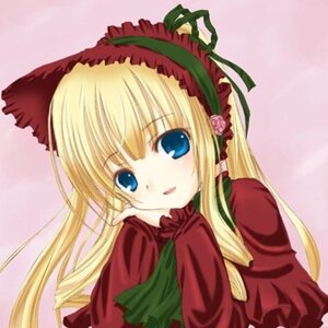 Rating: Safe Score: 0 Tags: 1girl blonde_hair blue_eyes blush bow dress flower frills image long_hair long_sleeves looking_at_viewer pink_background rose shinku simple_background solo upper_body User: admin