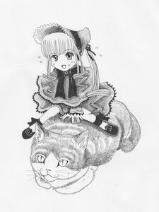 Rating: Safe Score: 0 Tags: 1girl animal blush capelet dog dress flying_sweatdrops greyscale hat image long_hair long_sleeves monochrome open_mouth riding shinku solo User: admin