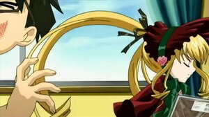 Rating: Safe Score: 0 Tags: 1boy 1girl blonde_hair bonnet bow closed_eyes curtains dress flower image long_hair long_sleeves pink_rose profile rose shinku solo window User: admin