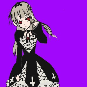 Rating: Safe Score: 0 Tags: 1girl black_dress detached_collar dress frills image long_hair long_sleeves looking_at_viewer purple_background red_eyes simple_background solo standing suigintou User: admin