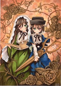 Rating: Safe Score: 0 Tags: 2girls brown_hair dress flower frills green_dress green_eyes hat heterochromia image long_hair long_sleeves looking_at_viewer multiple_girls pair red_eyes rose short_hair siblings sisters smile souseiseki suiseiseki twins very_long_hair User: admin