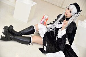 Rating: Safe Score: 0 Tags: 1girl 3d black_footwear boots doll_joints dress frills gothic_lolita hairband high_heel_boots high_heels knee_boots lolita_fashion long_hair photo sitting solo suigintou white_hair User: admin