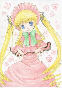 Rating: Safe Score: 0 Tags: 1girl :d blonde_hair blue_eyes bonnet bow bowtie dress flower green_bow green_neckwear image long_hair long_sleeves looking_at_viewer marker_(medium) pink_flower pink_rose red_dress rose shinku sidelocks simple_background smile solo traditional_media twin_drills twintails very_long_hair white_background User: admin