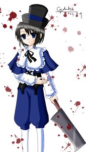 Rating: Safe Score: 0 Tags: 1girl black_hair blood blood_on_face blood_splatter blood_stain bloody_clothes bloody_hands bloody_weapon blue_eyes capelet chainsaw frills hat image knife long_sleeves nosebleed short_hair solo souseiseki top_hat User: admin