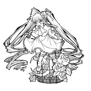 Rating: Safe Score: 0 Tags: 1girl dress drill_hair flower frills full_body greyscale image lineart long_hair long_sleeves monochrome rose shinku shoes simple_background solo standing twintails very_long_hair User: admin