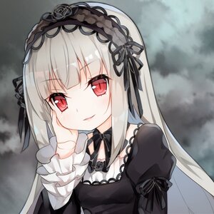 Rating: Safe Score: 0 Tags: 1girl bad_id bad_pixiv_id bangs black_dress black_ribbon blunt_bangs blush cloud cloudy_sky commentary_request detached_collar doll_joints dress eyebrows_visible_through_hair frilled_sleeves frills gothic_lolita grey_hair hairband hand_on_own_cheek hand_on_own_face head_tilt image joints juliet_sleeves lolita_fashion lolita_hairband long_hair long_sleeves looking_at_viewer parted_lips puffy_sleeves red_eyes ribbon rose rozen_maiden silver_hair sky slit_pupils smile solo suigintou tengxiang_lingnai tsurime upper_body User: admin