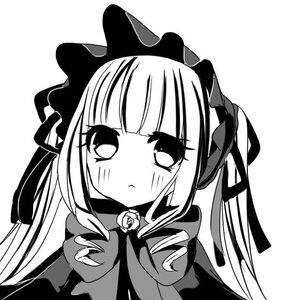 Rating: Safe Score: 0 Tags: 1girl :< bangs blunt_bangs blush bonnet bow closed_mouth dress drill_hair greyscale hat image lolita_fashion long_hair long_sleeves looking_at_viewer monochrome ribbon shinku simple_background solo striped twintails upper_body white_background User: admin