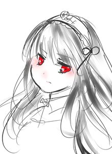 Rating: Safe Score: 0 Tags: 1girl bangs blush closed_mouth eyebrows_visible_through_hair frilled_hairband hairband image long_hair looking_at_viewer red_eyes simple_background solo striped suigintou white_background User: admin