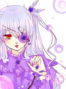 Rating: Safe Score: 0 Tags: 1girl barasuishou dress eyepatch flower image long_hair looking_at_viewer purple_dress rose silver_hair solo User: admin