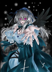 Rating: Safe Score: 0 Tags: 1girl bad_id bad_pixiv_id black_wings blue_flower blue_rose breasts choker cleavage dress flower frills gothic_lolita hairband highres hikaru_no_yuska image large_breasts lolita_fashion long_hair long_sleeves looking_at_viewer open_mouth outstretched_arm outstretched_hand pink_eyes purple_eyes reaching ribbon rose rozen_maiden silver_hair solo suigintou wings User: admin