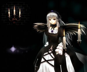 Rating: Safe Score: 0 Tags: 1girl black_background black_dress black_wings dress flower frills hairband image long_hair long_sleeves looking_at_viewer red_eyes rose silver_hair solo standing suigintou weapon wings User: admin