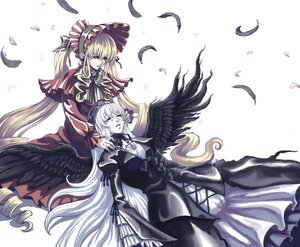 Rating: Safe Score: 0 Tags: 2girls angel_wings black_feathers black_wings blonde_hair bonnet capelet closed_eyes drawfag dress drill_hair feathered_wings feathers frills image long_hair long_sleeves lying multiple_girls pair petals photoshop_(medium) ribbon rozen_maiden shinku silver_hair suigintou very_long_hair white_feathers white_hair wings User: admin