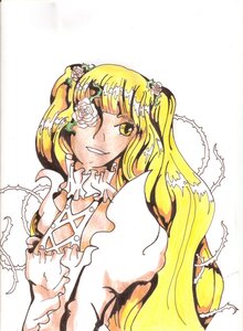 Rating: Safe Score: 0 Tags: 1girl blonde_hair dress eyepatch flower frills hair_flower hair_ornament image kirakishou long_hair rose smile solo white_flower yellow_eyes User: admin