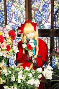 Rating: Safe Score: 0 Tags: 1girl blonde_hair closed_eyes dress flower hair_ribbon ribbon rose shinku solo white_flower white_rose User: admin