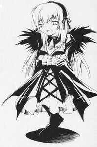 Rating: Safe Score: 0 Tags: 1girl black_wings boots dress frills full_body greyscale hairband image long_hair long_sleeves looking_at_viewer monochrome open_mouth solo standing suigintou wings User: admin