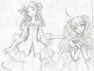 Rating: Safe Score: 0 Tags: 2girls dress flower frills greyscale hair_ornament image kirakishou long_hair looking_at_viewer monochrome multiple_girls rose solo standing two_side_up User: admin