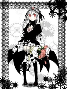 Rating: Safe Score: 0 Tags: 1girl dress flower frills hairband image lolita_fashion long_hair long_sleeves looking_at_viewer red_eyes red_flower red_rose ribbon rose solo suigintou wings User: admin