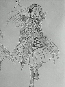 Rating: Safe Score: 0 Tags: 1girl boots dress frills full_body greyscale hairband image lolita_hairband long_hair monochrome open_mouth sketch solo standing suigintou traditional_media User: admin