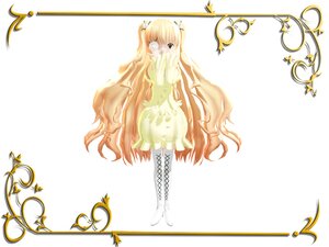 Rating: Safe Score: 0 Tags: 1girl blonde_hair card_(medium) covering_mouth dress green_eyes image kirakishou long_hair musical_note simple_background solo star_(symbol) striped two_side_up very_long_hair white_background User: admin