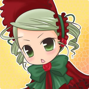 Rating: Safe Score: 0 Tags: 1girl blush chain-link_fence costume_switch dress drill_hair fence flower frills green_eyes green_hair honeycomb_(pattern) honeycomb_background image kanaria looking_at_viewer ribbon rose solo yellow_background User: admin