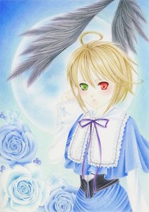 Rating: Safe Score: 0 Tags: 1girl ahoge blonde_hair blue_flower blue_rose blush dress flower green_eyes heterochromia image long_sleeves marker_(medium) red_eyes ribbon rose short_hair solo souseiseki traditional_media User: admin