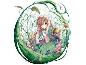 Rating: Safe Score: 0 Tags: 1girl brown_hair dress flower frills green_dress green_eyes heterochromia image long_hair long_sleeves looking_at_viewer plant red_eyes smile solo suiseiseki very_long_hair vines watering_can User: admin