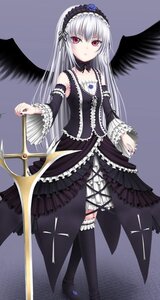 Rating: Safe Score: 0 Tags: 1girl black_legwear black_wings cross detached_collar detached_sleeves dress expressionless frills gothic_lolita hairband image lolita_fashion lolita_hairband long_hair long_sleeves looking_at_viewer red_eyes ribbon rose silver_hair solo standing suigintou thighhighs weapon wings User: admin
