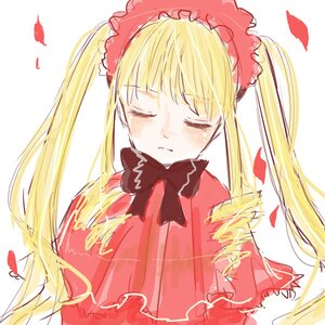 Rating: Safe Score: 0 Tags: 1girl blonde_hair blush bow closed_eyes closed_mouth dress image long_hair petals shinku simple_background solo twintails upper_body white_background User: admin