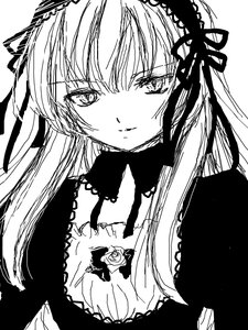 Rating: Safe Score: 0 Tags: 1girl auto_tagged closed_mouth dress flower frills greyscale hairband image lolita_hairband long_hair long_sleeves looking_at_viewer monochrome rose simple_background smile solo suigintou white_background User: admin