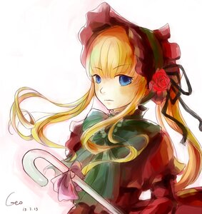 Rating: Safe Score: 0 Tags: 1girl blonde_hair blue_eyes bonnet bow dress flower image long_hair long_sleeves looking_at_viewer red_rose ribbon rose shinku simple_background solo twintails upper_body white_background User: admin