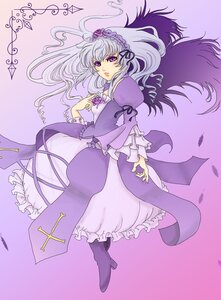 Rating: Safe Score: 0 Tags: 1girl boots dress flower frilled_sleeves frills full_body gradient hairband image long_hair long_sleeves purple_background purple_dress purple_eyes silver_hair solo suigintou wings User: admin