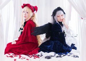 Rating: Safe Score: 0 Tags: 2girls black_wings blonde_hair blue_eyes closed_eyes curtains feathered_wings feathers flower lips long_hair long_sleeves looking_at_viewer multiple_cosplay multiple_girls realistic red_dress rose shinku silver_hair sitting suigintou tagme wings User: admin