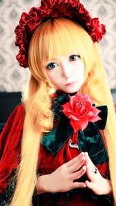 Rating: Safe Score: 0 Tags: 1girl bangs blonde_hair blue_eyes blurry blurry_background depth_of_field dress flower lips long_hair looking_at_viewer red_dress red_flower red_rose rose shinku solo upper_body User: admin