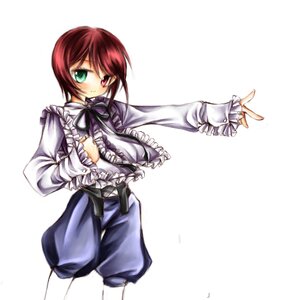 Rating: Safe Score: 0 Tags: 1girl blush brown_hair frills green_eyes heterochromia image long_sleeves looking_at_viewer pants red_eyes ribbon short_hair simple_background solo souseiseki standing white_background User: admin