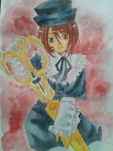 Rating: Safe Score: 0 Tags: 1girl auto_tagged brown_hair dress frills hat heterochromia image long_sleeves marker_(medium) pantyhose red_eyes ribbon short_hair solo souseiseki traditional_media watercolor_(medium) User: admin