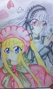 Rating: Safe Score: 0 Tags: 2girls blonde_hair blue_eyes bonnet heart image long_hair long_sleeves looking_at_viewer multiple_girls pair red_eyes shinku suigintou traditional_media User: admin