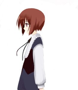 Rating: Safe Score: 0 Tags: 1girl bangs brown_hair closed_mouth from_side image long_sleeves profile shirt short_hair simple_background solo souseiseki striped vertical_stripes vest white_background User: admin