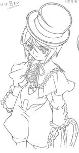 Rating: Safe Score: 0 Tags: 1girl capelet closed_mouth dated dress eyebrows_visible_through_hair frills greyscale hat image long_sleeves looking_at_viewer monochrome ribbon short_hair solo souseiseki top_hat User: admin