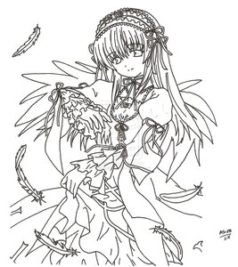 Rating: Safe Score: 0 Tags: 1girl closed_mouth dress flower frills greyscale hairband image lineart lolita_hairband long_hair long_sleeves looking_at_viewer monochrome ribbon signature simple_background solo suigintou very_long_hair white_background wide_sleeves wings User: admin