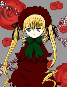 Rating: Safe Score: 0 Tags: 1girl blonde_hair blue_eyes bow bowtie capelet dress flower green_bow grey_background hat image long_hair long_sleeves looking_at_viewer pink_rose red_capelet red_dress red_flower red_rose rose rose_petals shinku simple_background solo thorns twintails User: admin