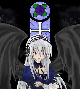 Rating: Safe Score: 0 Tags: 1girl black_wings detached_collar dress flower frills hairband image long_hair long_sleeves looking_at_viewer pink_eyes rose silver_hair solo suigintou wings User: admin