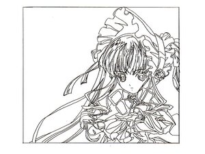 Rating: Safe Score: 0 Tags: 1girl bangs bonnet closed_mouth eyebrows_visible_through_hair floating_hair flower frills greyscale hair_ribbon image long_hair looking_at_viewer monochrome ribbon shinku sidelocks simple_background solo striped upper_body white_background User: admin