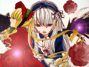 Rating: Safe Score: 0 Tags: 2girls black_wings blonde_hair blue_eyes bow dress flower frills hairband image long_hair long_sleeves looking_at_viewer multiple_girls pair red_dress red_eyes rose shinku silver_hair suigintou wings User: admin