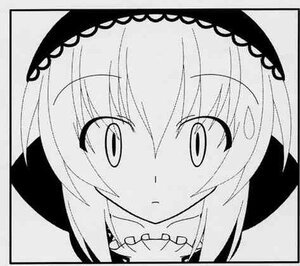 Rating: Safe Score: 0 Tags: 1girl bangs black_border blush border closed_mouth eyebrows_visible_through_hair frilled_hairband frills greyscale hair_between_eyes hairband image looking_at_viewer monochrome simple_background solo suigintou User: admin
